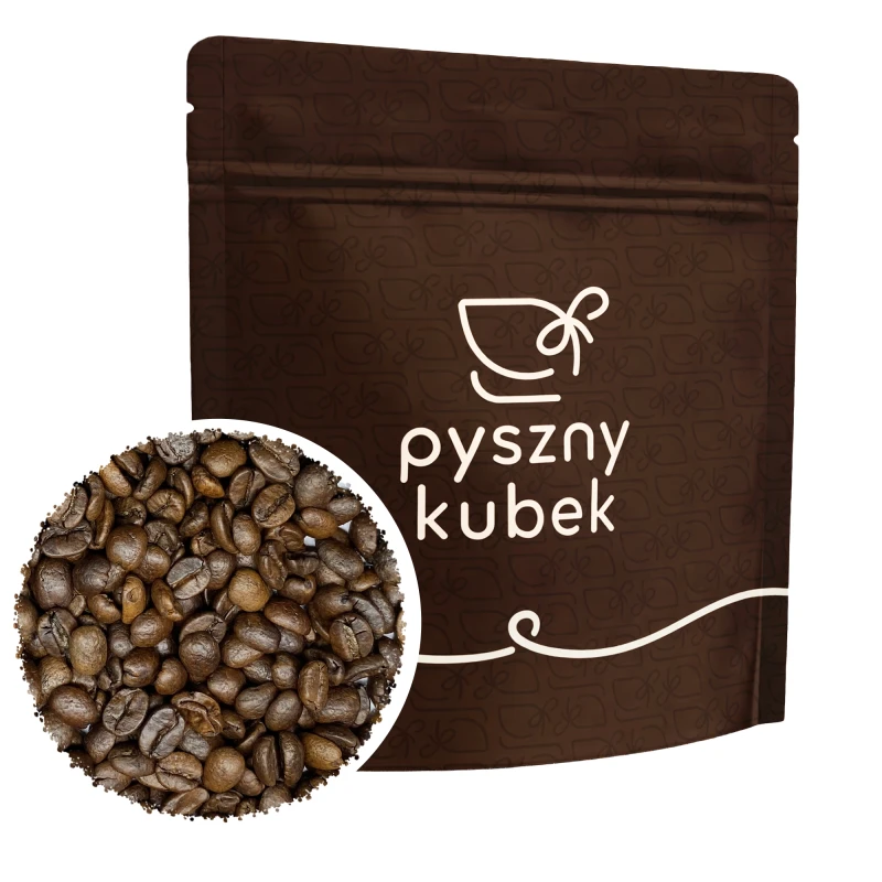 Ziarna kawy Brazylia Santos bez kofeiny w filiżance